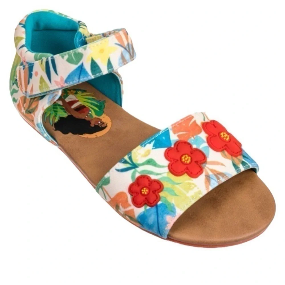 Disney Moana Sandals NEW Sz 2 Princess Floral Red Blue Open Toe Kids Girls